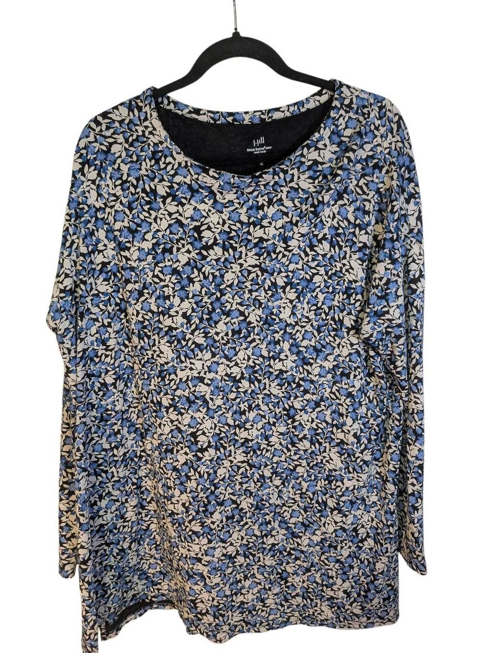J. Jill Simply Supima Crew Neck Tunica Blue and White Ditsy Floral Print Women's